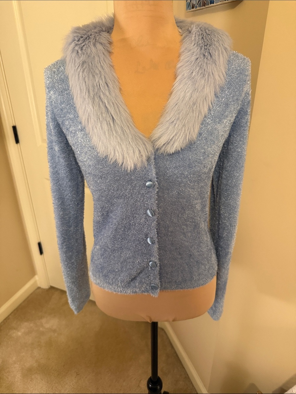 Vintage 90s faux fur collar cardigan